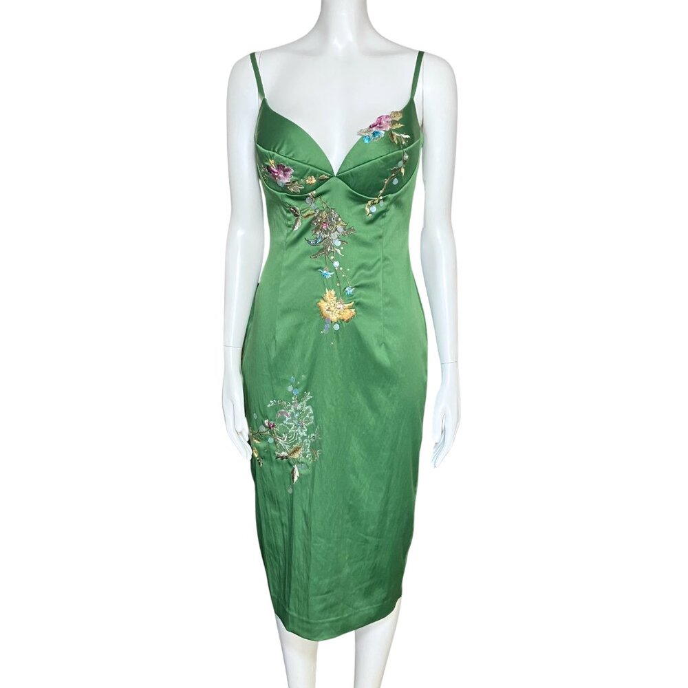 NWT Vintage Y2K Julian Joyce Midi Cocktail Dress Green Sequins Fairy. XS 6. Hoco - Picture 2 of 14